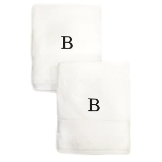 Authentic Hotel and Spa 2-piece White Turkish Cotton Hand Towels with Black Monogrammed Initial