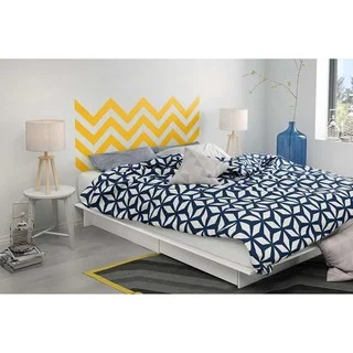 South Shore Step One Queen Storage Platform Bed with Yellow Chevron Headboard Ottograff Wall Decal