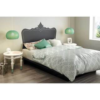 South Shore Step One Queen Platform Bed with Black Baroque Headboard Ottograff Wall Decal