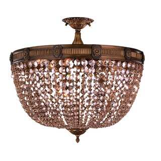 French Empire Basket Style Collection 24 in. D x 20 in. H Antique Bronze Finish Golden Teak Crystal Flush Mount