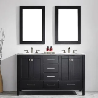 Vinnova Gela 60-inch Double Vanity in Espresso with Carrera White Marble Top with Mirror