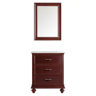 Vinnova Venice 30-inch Antique Cherry Single Vanity with Carrara White Marble Top, and Mirror