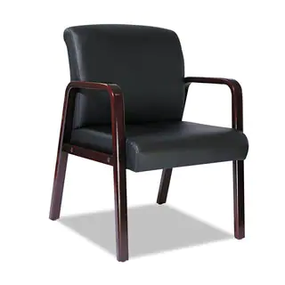 Alera Reception Lounge Series Mahogany/Black Leather Guest Chair