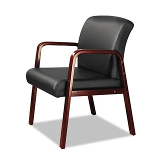 Alera Reception Lounge Series Cherry/Black Leather Guest Chair