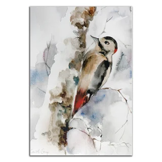 Sophia Rodionov 'Woodpecker' Contemporary Watercolor Painting Giclée on Metal