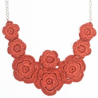 Handmade Poppy Field Muted Rose Floral Crocheted Necklace (India)