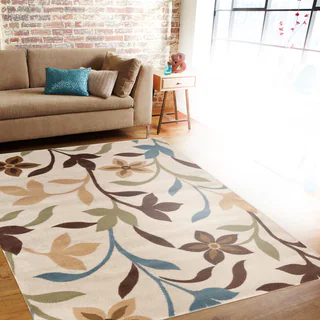 Modern Contemporary Leaves Design Cream Area Rug (7'10 x 10'2)