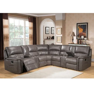 Cortez Premium Top Grain Gray Leather Reclining Sectional Sofa