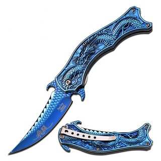 Dark Side Spring Assist Knife 3.5-inch Blue Mirror Finish Blade