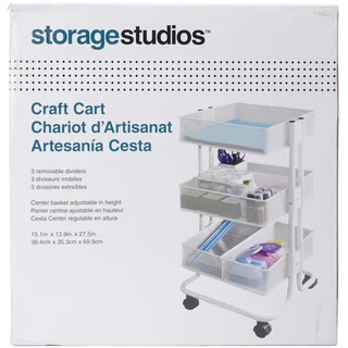 Storage Studios Rolling Craft Cart W/3 Bins 27.5inX15.1inX13.9in, White