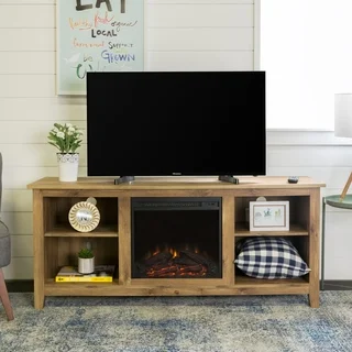 58-inch Barnwood Wood TV Stand with Fireplace