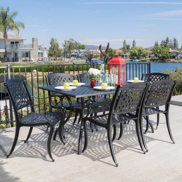 Outdoor Cayman 7-piece Cast Aluminum Black Sand Dining Set by Christopher Knight Home