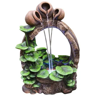 Barrel Pot Cascading Fountain with LED Lights