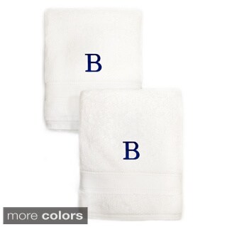 Sweet Kids 2-piece White Turkish Cotton Hand Towels with Royal Blue Monogrammed Initial