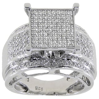 Sterling Silver 1/3ct TDW Diamond Pave Square Setting Ring