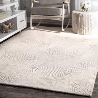 nuLOOM Hand-woven Abstract Fancy Wool Ivory/ Grey Rug (7'6 x 9'6)