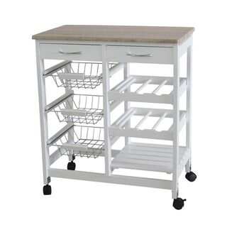 Home Basics 3-basket Kitchen Cart with 2 Drawers and Wine Rack with Shelf