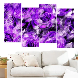 Design Art 'Purple Rose Garden' 48 x 28-inch 4-panel Canvas Art Print