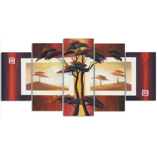 Design Art 'African Tree' 60 x 32-inch 5-panel Landscape Canvas Art Print