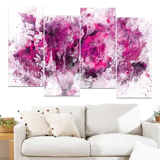 Design Art 'Pink Purple Flowers' 48 x 28-inch 4-panel Canvas Art Print