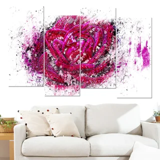 Design Art 'Pink Rose' 48 x 28-inch 4-panel Canvas Art Print