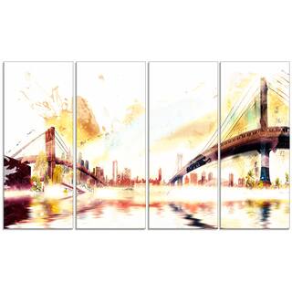 Design Art 'Golden Bridges' 48 x 28-inch 4-panel Cityscape Canvas Art Print