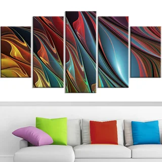 Design Art 'Leaves of Color' 60 x 32-inch 5-panel Modern Canvas Art Print