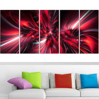 Design Art 'Red Implosion' 60 x 28-inch 5-panel Modern Canvas Art Print