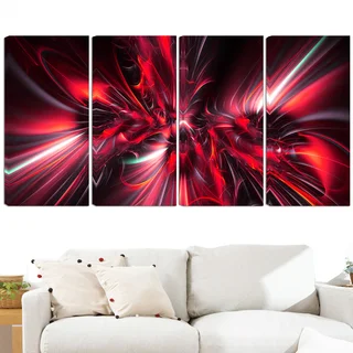 Design Art 'Red Implosion' 48 x 28-inch 4-panel Modern Canvas Art Print