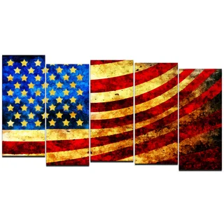 Design Art 'God Bless America Flag' 60 x 32-inch 5-panel Canvas Art Print
