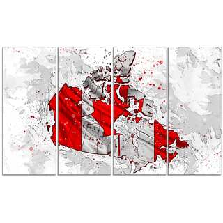 Design Art 'Canadian Flag Bold Red' 48 x 24-inch 4-panel Map Canvas Art Print