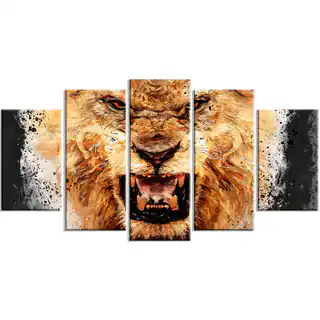 Design Art 'Be Fierce' 60 x 32-inch 5-panel Lion Canvas Art Print