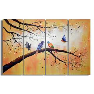 Design Art 'Colorful Birds' 48 x 28-inch 4-panel Canvas Art Print