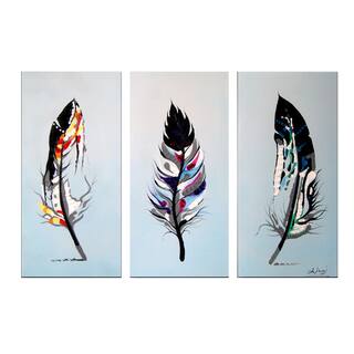 Design Art 'Feathers' 36 x 28-inch 3-panel Bird Canvas Art Print
