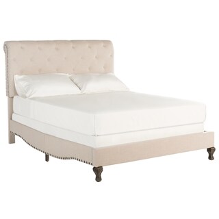 Safavieh Hathaway Light Beige Linen Upholstered Tufted Rolled Back Bed (Full)