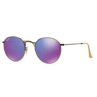 Ray-Ban RB3447 Metal Bronze Violet Mirror Lenses Round Sunglasses