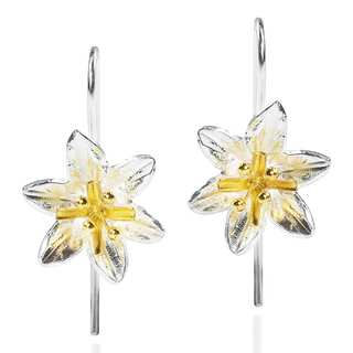 Sweet Lily Two Tone 18k Gold Overlay 925 Silver Earrings (Thailand)