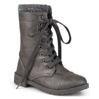 Journee Kid's 'Trim' Ribbed Lace-up Combat Boots