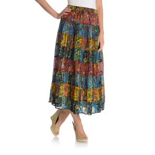 La Cera Women's Printed Drawstring Peasant Skirt