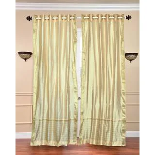 Handmade 84-inch Cream Ring-top Sheer Sari Curtain Window Panel (India)