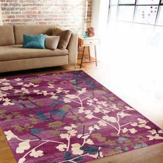 Contemporary Floral Purple Indoor Area Rug (7'10 x 10'2)