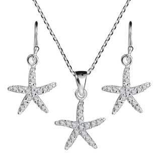 Starfish Sparkling CZ .925 Silver Necklace Earrings Set (thailand)