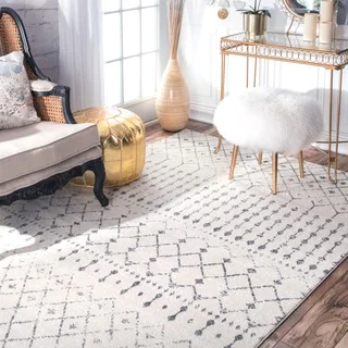 The Curated Nomad Ashbury Beaded Moroccan Trellis Ivory Rug (8' x 10')