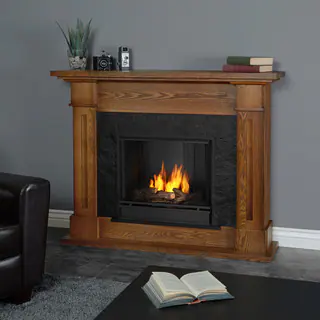 Real Flame Kipling Burnished Oak 53.5 in. L x 13.7 in. W x 41.5 in. H Gel Fuel Fireplace