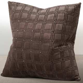 Chauran Meridian Espresso Velvet Feather and Filled 20-inch Luxury Pillow with Hand-applied Metal Studs