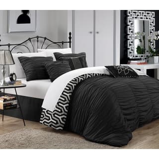 Chic Home Lester Black Pleated Ruffled 11-piece Bed in a Bag with Sheet Set