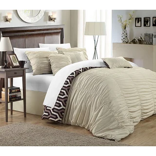 Chic Home Lester Beige Pleated Ruffled 11-piece Bed in a Bag with Sheet Set