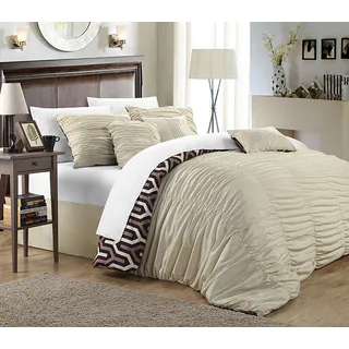 Chic Home Lester Beige Pleated Ruffled 7-piece Comforter Set