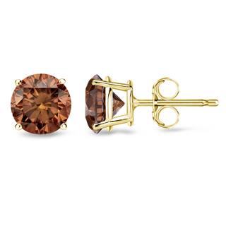Auriya 14k Yellow Gold 1/2ct to 2ct TDW 4-Prong Brown Diamond Stud Earrings (SI1-SI2)