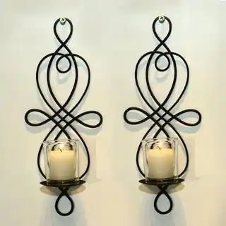 Adeco Brown Iron Vertical Wall Hanging Candle Holder Sconce (Set of 2)